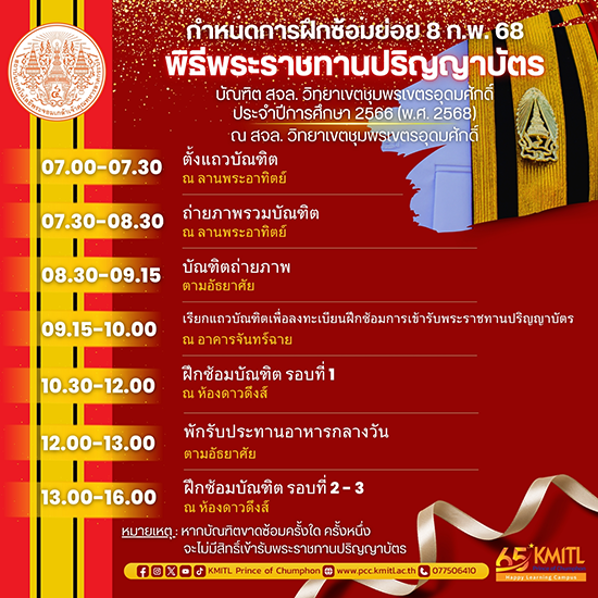 พิธีพระราชทานปริญญาบัตร กำหนดการฝึกซ้อมย่อย
