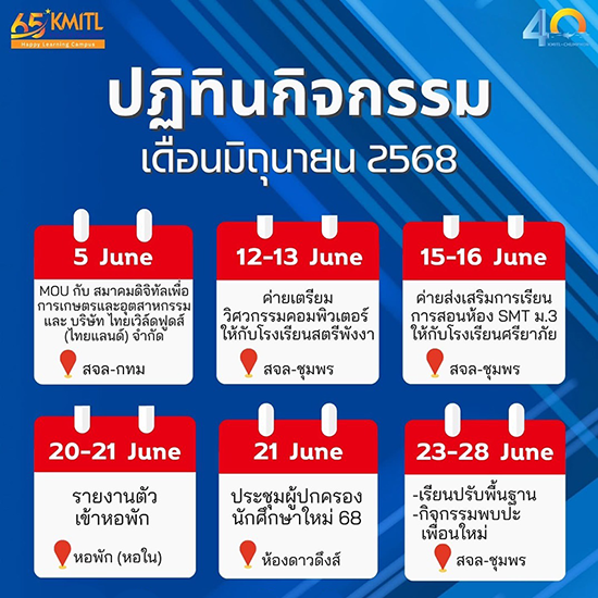 ปฎิทินกิจกรรมประจำเดือนมิถุนายน 2568  สจล-ชุมพร